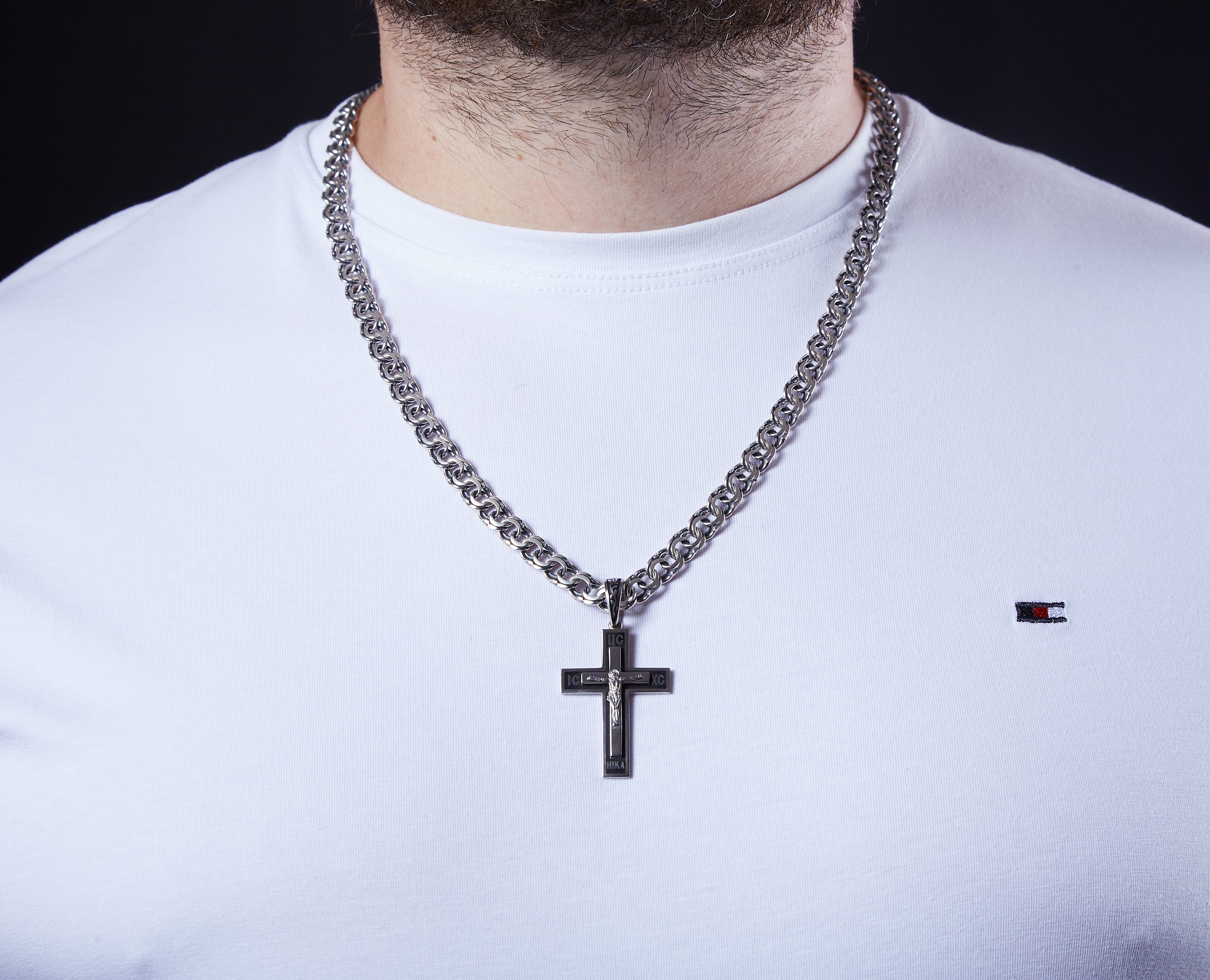 Срібний хрестик 925 проби Віра з чорною емаллю 110 чр