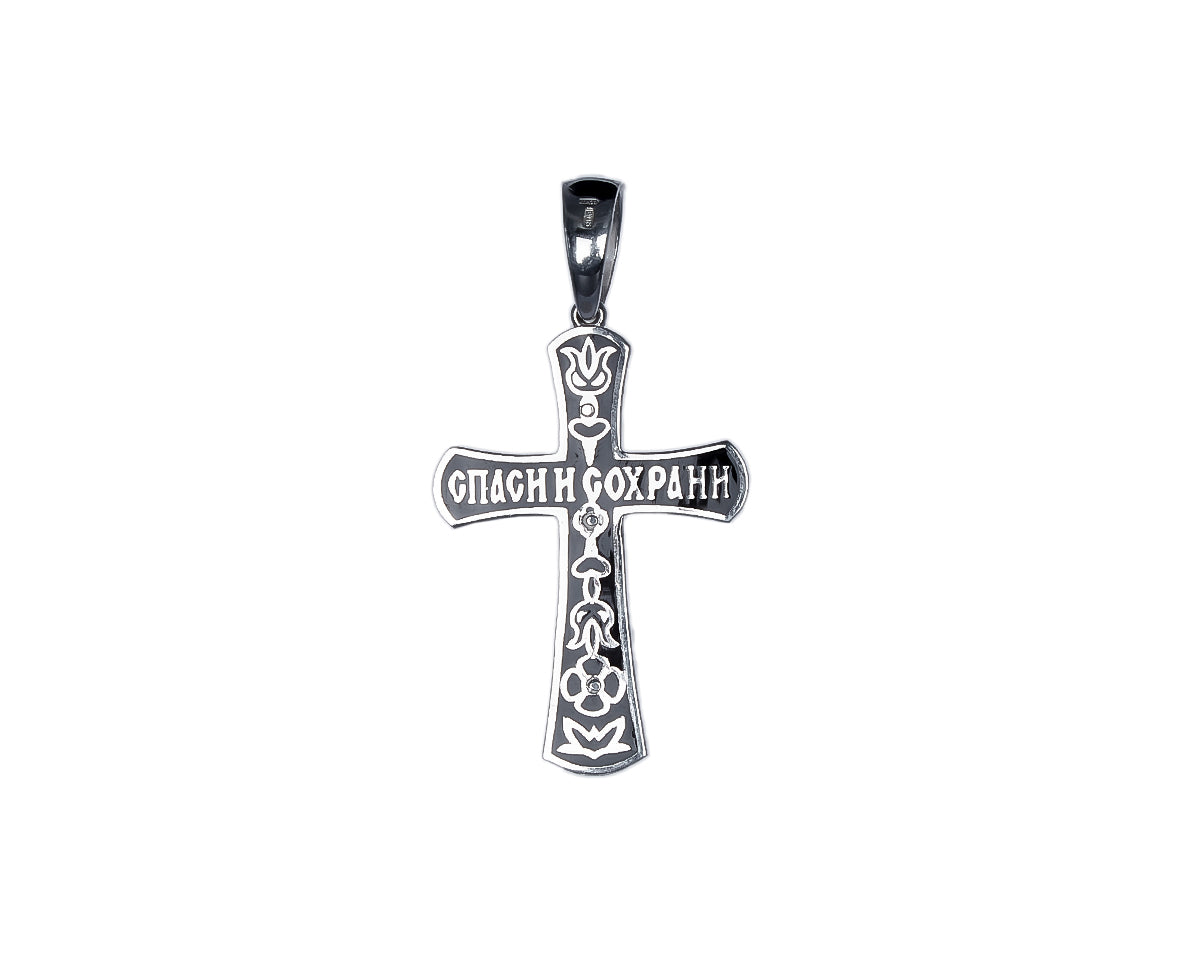 Срібний хрестик 925 проби Чорна Емаль великий Ніка 109ч