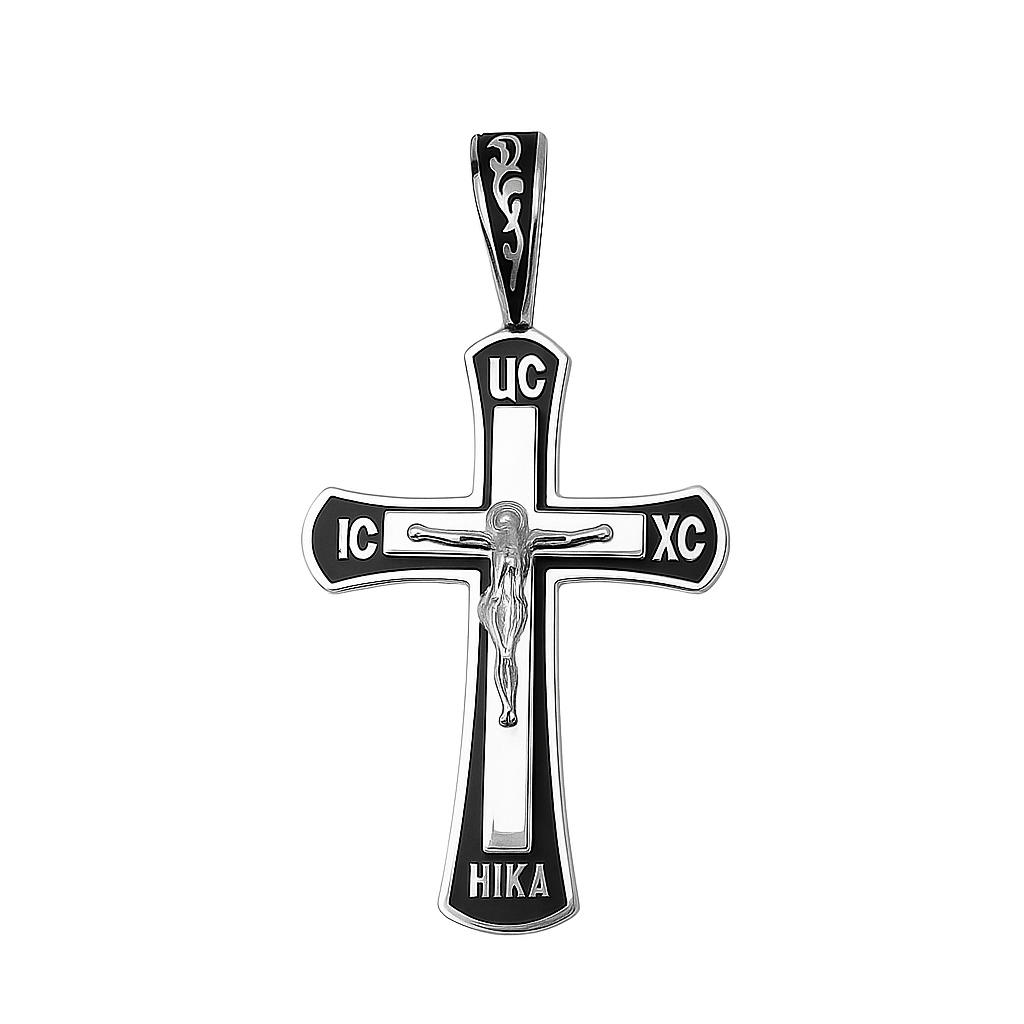 Срібний хрестик 925 проби Чорна Емаль великий Ніка 109ч