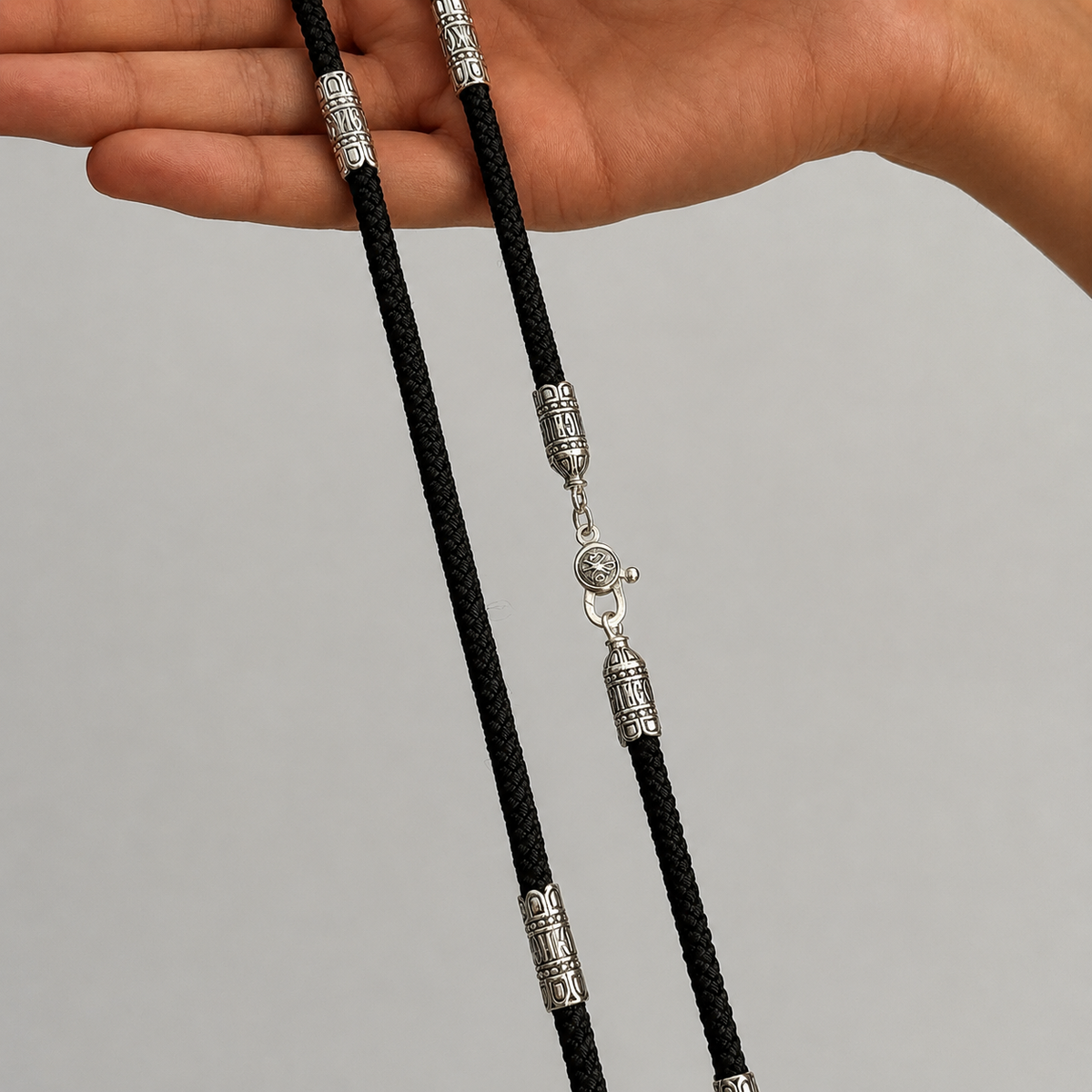 Silver silk cord with 925 sterling silver inserts, thin Sh-12-SO