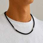 Silver black silk cord with 925 sterling silver inserts sh-18-SO