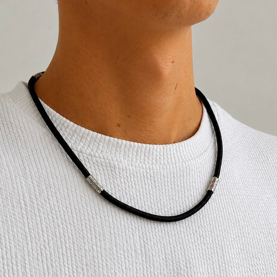 Silver black silk cord with 925 sterling silver inserts sh-18-SO