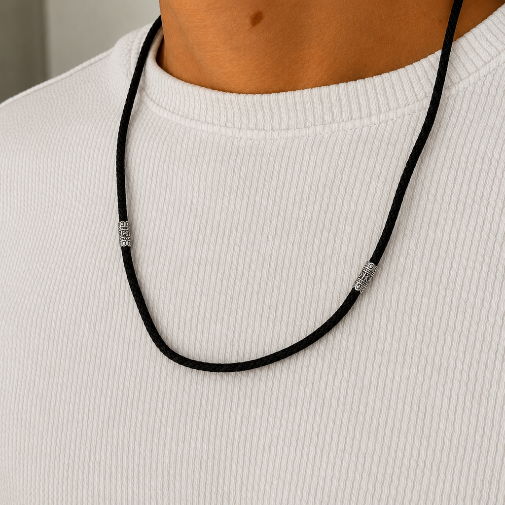Silver black silk cord with 925 sterling silver inserts sh-18-SO