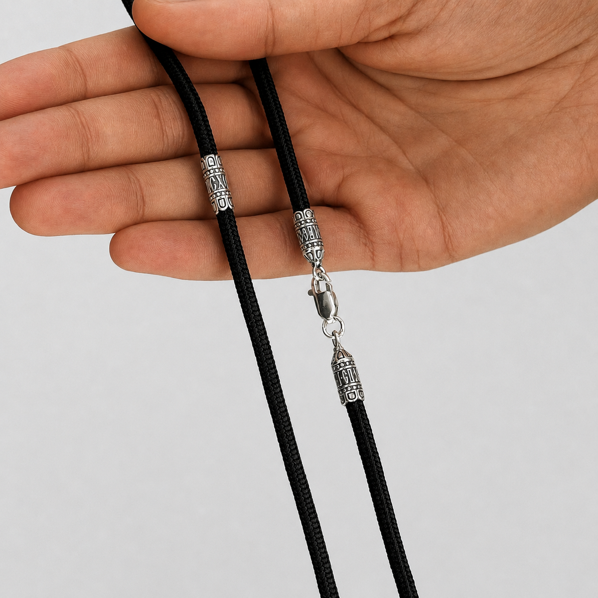 Silver black silk cord with 925 sterling silver inserts sh-18-SO