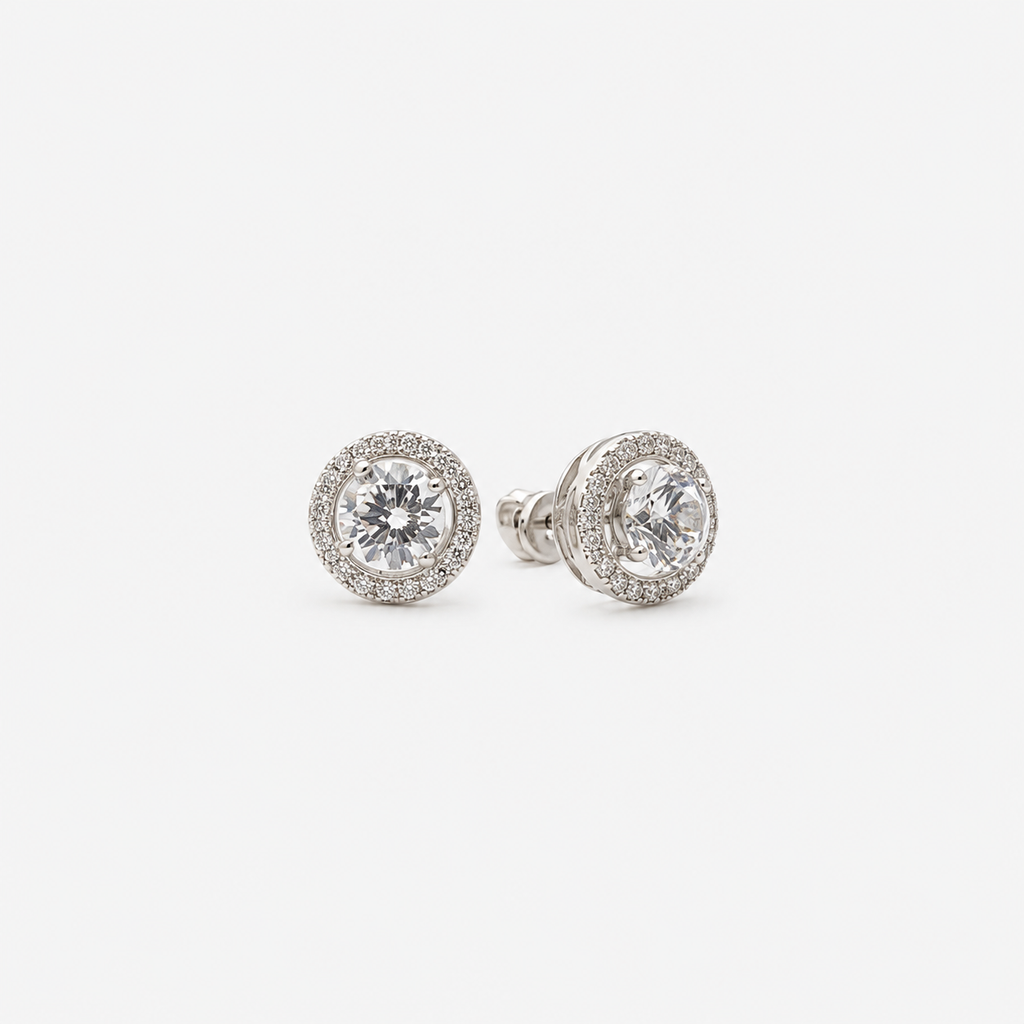 Sterling Silver 925 Transformer Earrings, Round Cubic Zirconia with Base 24103