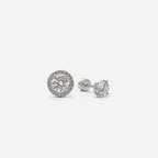 Sterling Silver 925 Transformer Earrings, Round Cubic Zirconia with Base 24103