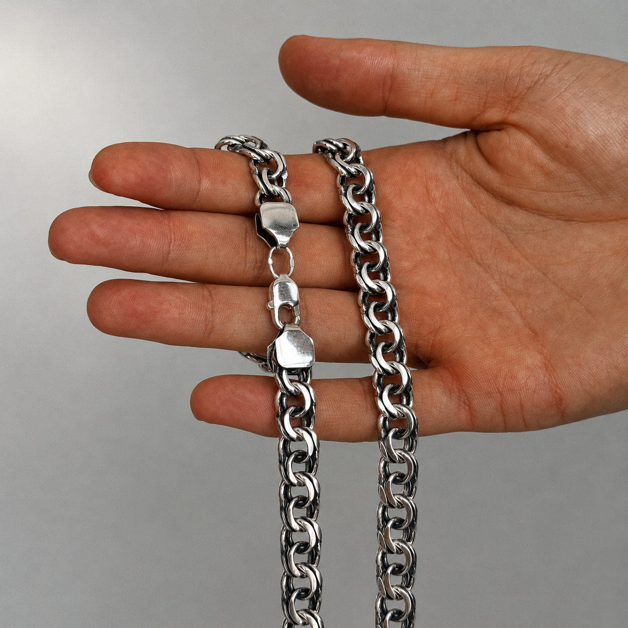 Серебряная цепочка 925 пробы плетение Плоский Бисмарк ц.6007/80