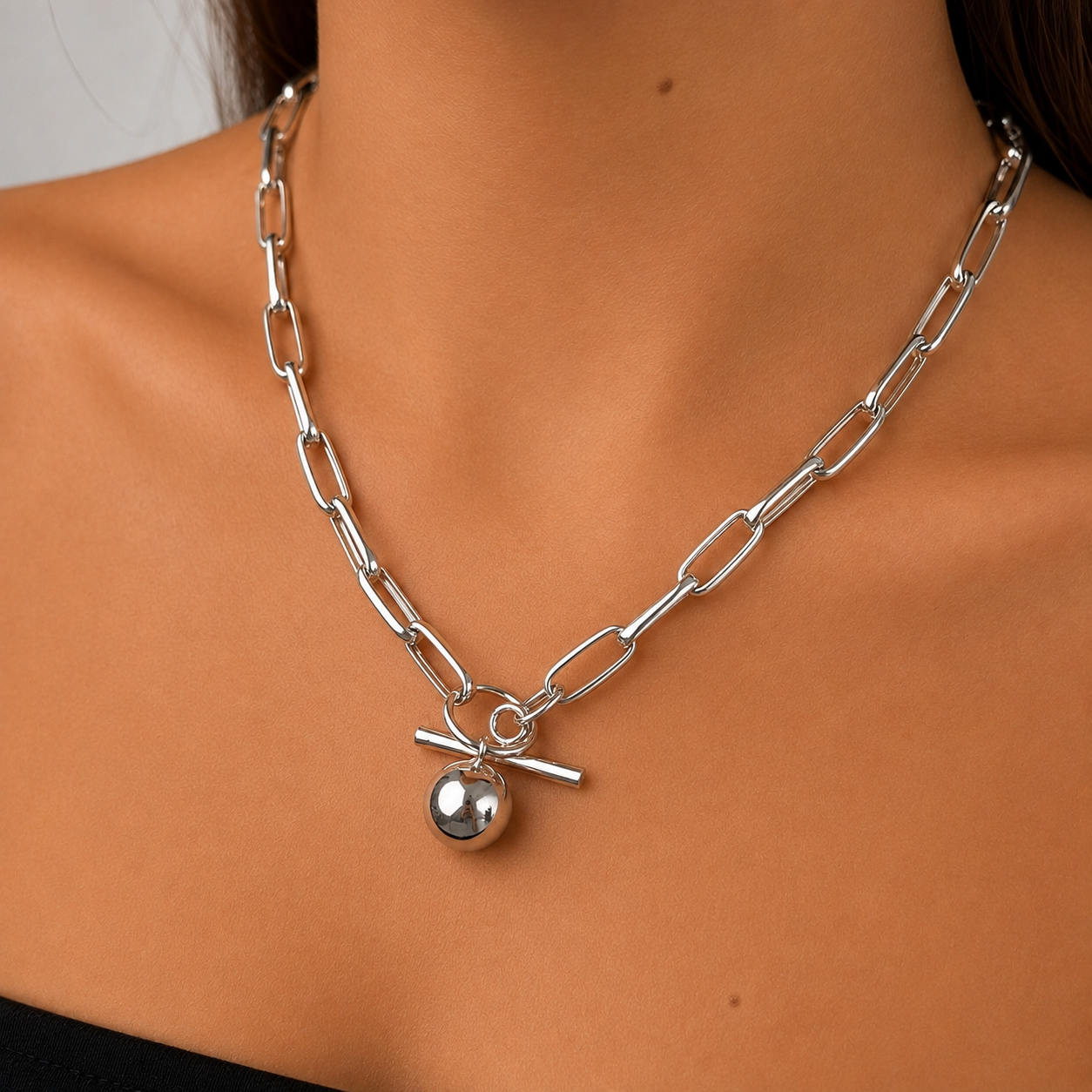 Massive silver chain with large links 870003