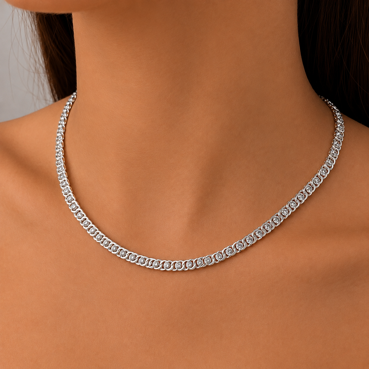 Срібне кольє Арабський Бісмарк з фіанітами ц.6003м